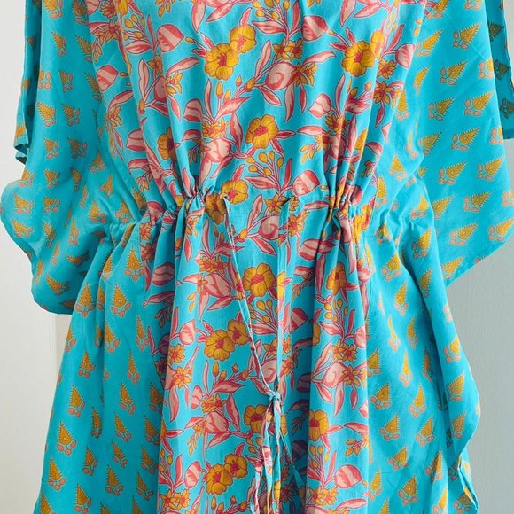 BRAND NEW Summer Cotton Kaftan Blue beach cover loungewear Indian kaftan dress - Picture 4 of 5